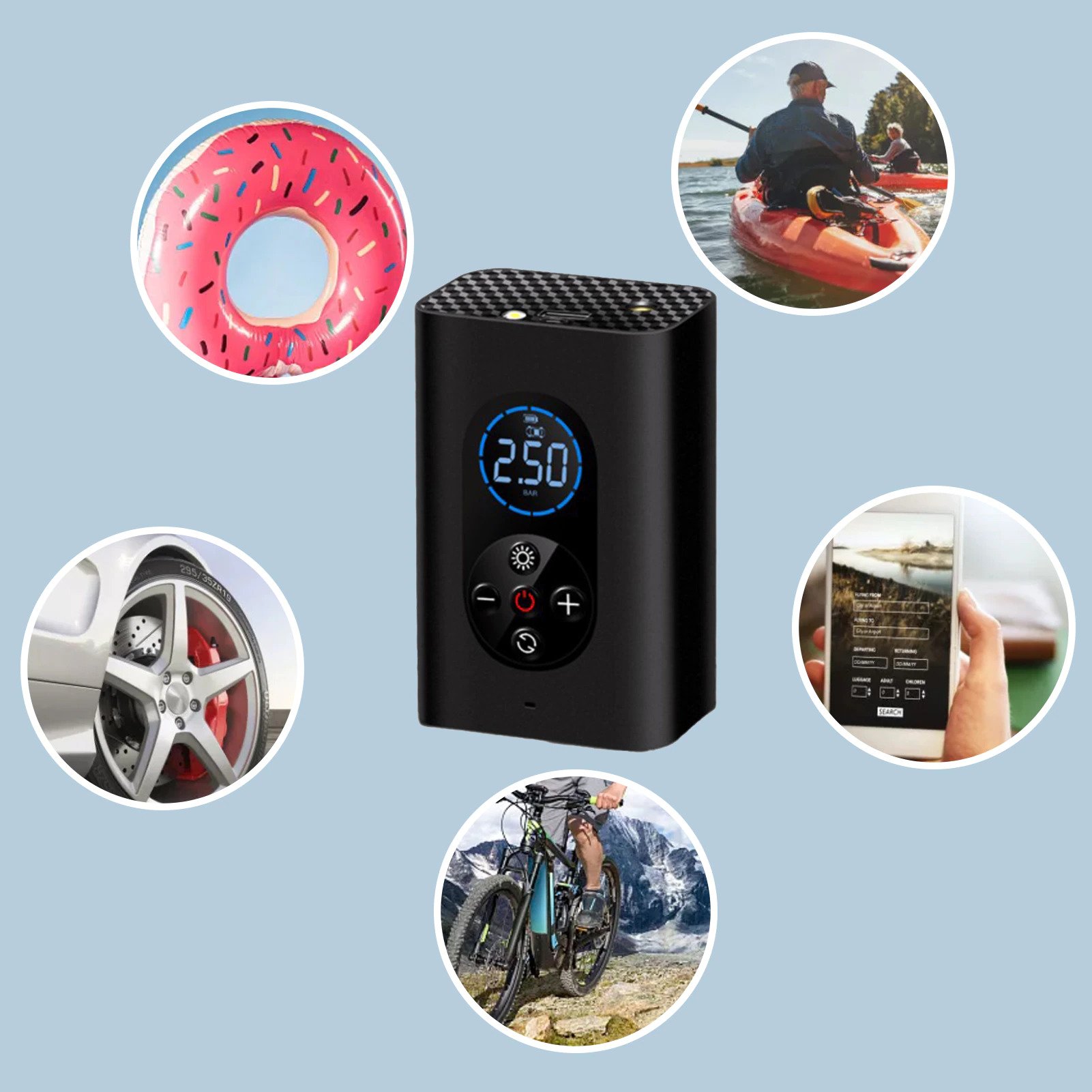 Ασύρματο Ηλεκτρικό Κομπρεσέρ Αέρα - Power Bank - Φακός 150PSI Φορητό - Smart Portable Wireless Air Pump - Power Bank - Light M8